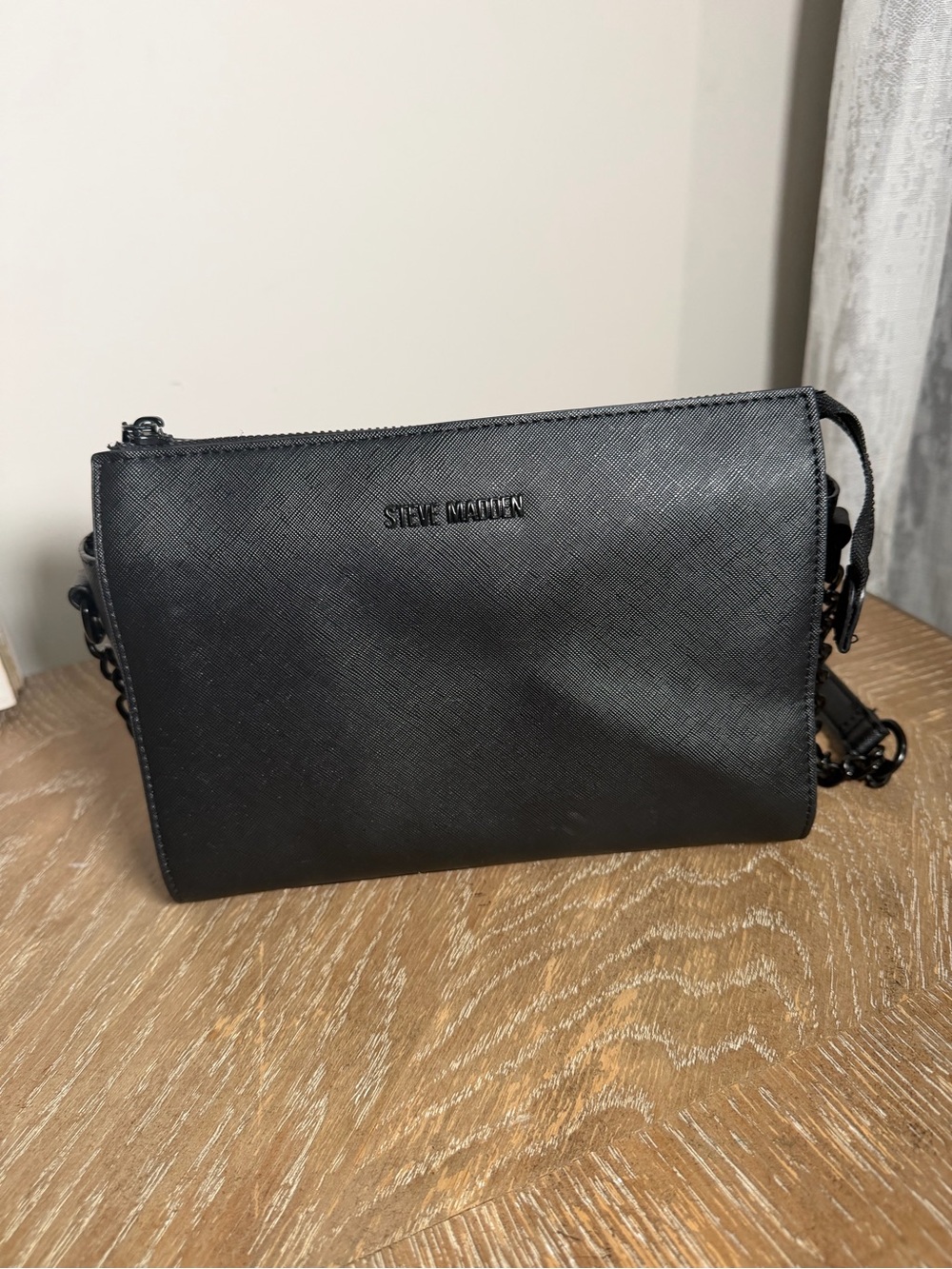 Steve Madden Black Textured Crossbody with Chain Strap
